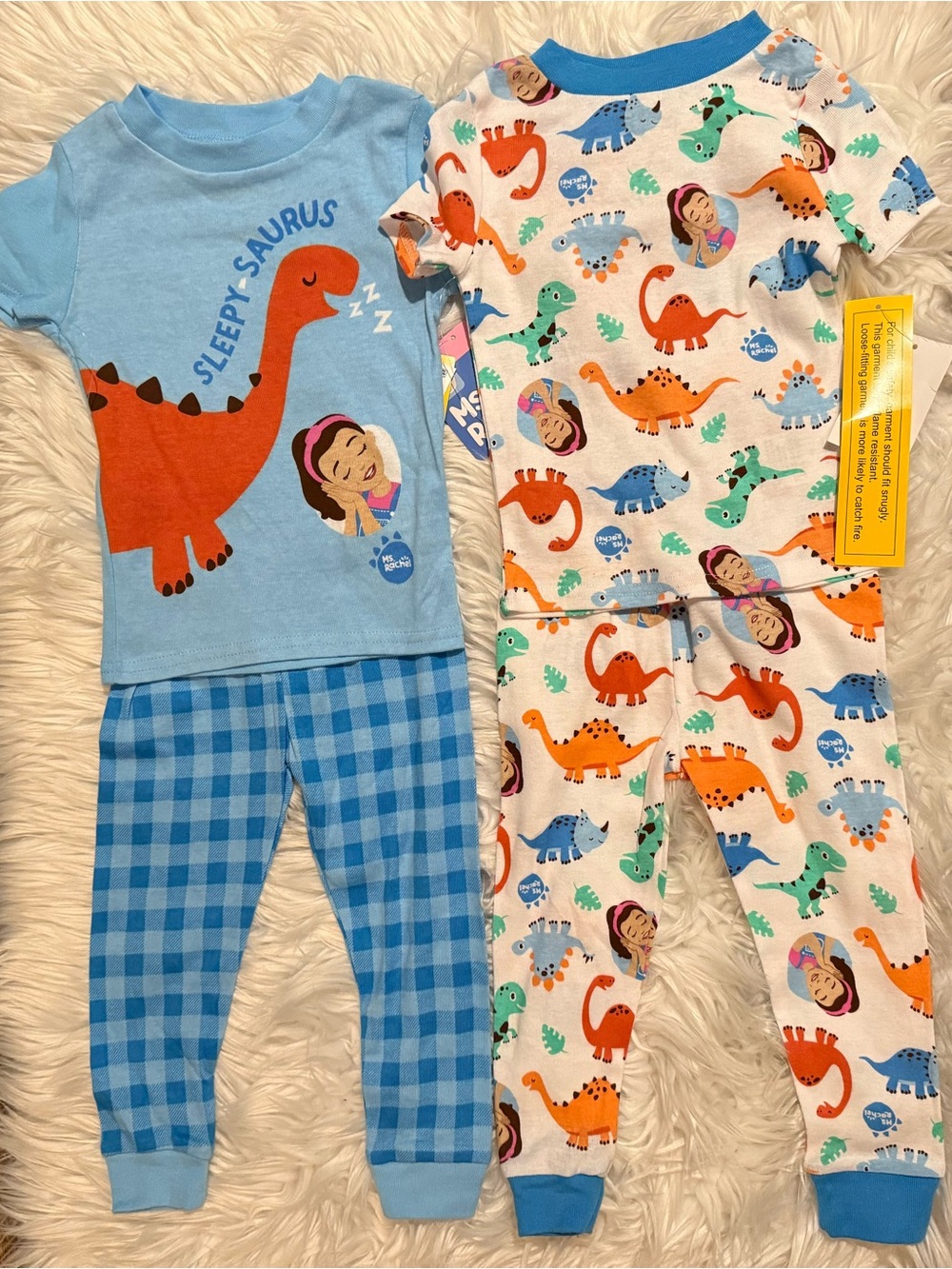 Ms Rachel Pajama Set Toddler Boy 2T Blue Dinosaur 4 Piece Cotton Sleepwear NWT